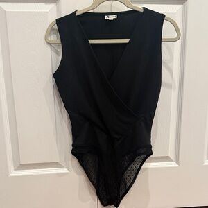 Anue Black Sleeveless Lace Bodysuit